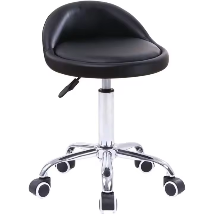 KKTONER Taburete Redondo de Piel sintética con Respaldo, Altura Ajustable, Giratorio, para Trabajo, SPA, con Ruedas, Color Negro - 1