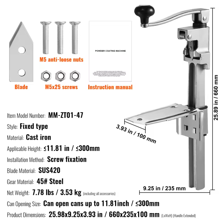 Abrelatas manual SucceBuy: resistente y versátil. Diseño resistente para latas grandes. Base incluida. Altura ajustable. Perfecto para restaurantes, hoteles, hogares y bares. - 1