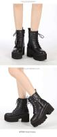 Dropshipping Logo gótico zapatos de tacón bajo para mujer moda remache tobillo botas Martin de fondo grueso - details 8