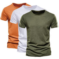 Camiseta de algodón de bambú de color sólido de manga corta con cuello redondo de verano de 2 piezas para hombre, ropa de hombre europea y americana de algodón puro - details 3