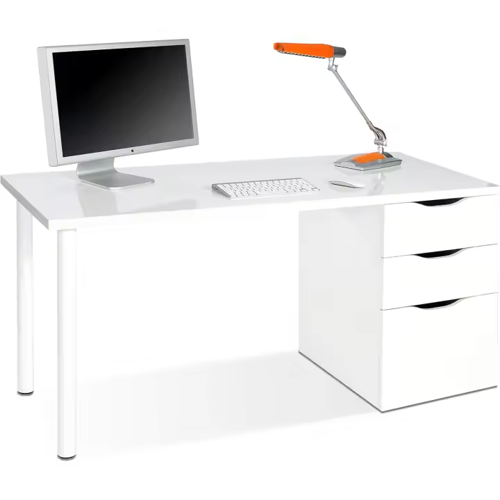Mesa Ordenador Reversible con 2 Cajones y 1 Puerta, Mesa Despacho, Escritorio, Modelo Athena, Acabado en Color Blanco Artik, Medidas: 138 cm (Ancho) x 60 cm (Fondo) x 74 cm (Alto) - 1