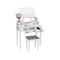Tocador con Espejo Plegable Blanco y 10 Bombillas LED Mesa con 5 cajones 2 separadores para Manualidades Taburete Acolchado Organizador móvil BDT05W - details 8