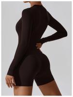 Traje de gimnasio de yoga para mujeres mono deportivo de manga larga con medio cierre sobre todo el cuerpo ropa de fitness para entrenamiento - details 23