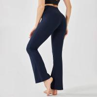 Pantalones de entrenamiento elásticos de yoga de cintura alta para mujer, pierna ancha, acampanados, color sólido, para Fiess - details 9