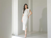 BGTEEVER-vestido ajustado sin mangas para mujer, prenda con abertura lateral, cuello redondo, cintura ajustada, ceñido a la cadera, Verano - details 4