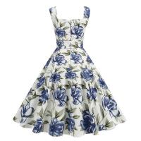 Vintage Spaghetti Straps ral Print Holiday Sin mangas Años 50 Fiesta en la playa Estilo Hepburn Verano Swing Flare Tea Vestido casual - details 12