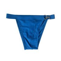 Jessborn pantalones cortos de natación de media cadera para hombre, bañador sexy de un solo lado con botón de metal, color sólido, Playa - details 18