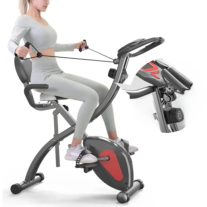 Bicicleta Estática Plegable, Fitness Bicicleta de Ejercicio con respaldo, Banda de Resistencia, 8 Niveles de Resistencia Magnética,Sensor de Pulso, Altura Ajustable, Peso Máx 120 kg… - 1