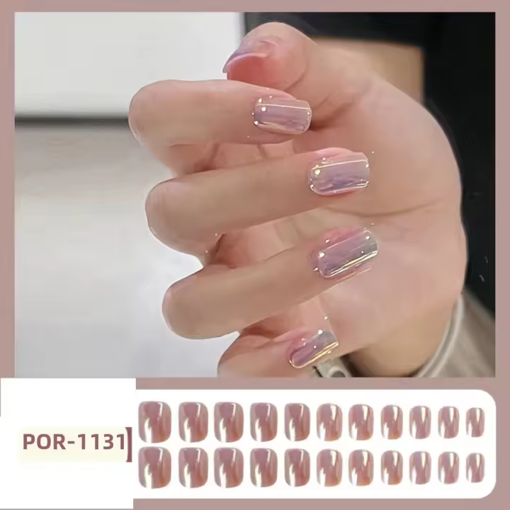 24 piezas de uñas postizas de estilo francés cortas en colores sólidos, forma cuadrada, uñas postizas prensadas para uso doméstico - 1
