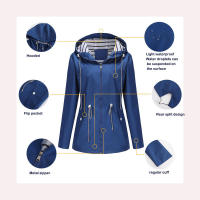 Camiseta impermeable con capucha a rayas de manga larga para mujer, longitud media - details 15