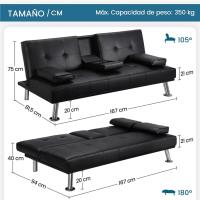 Sofá Cama Plegable de Poliéster 2 Plazas Soporte de Botella 167 X94 cm Max Capacidad 350 KG Gris - details 37