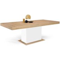 Mesa de comedor extensible rectangular para 6-10 personas, madera y blanco, 160-200 cm - details 0