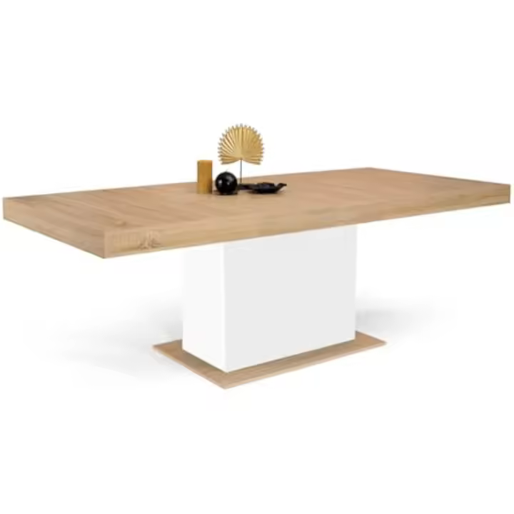 Mesa de comedor extensible rectangular para 6-10 personas, madera y blanco, 160-200 cm - 1