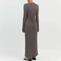 Vestido de Punto con Mangas Acolchadas Falda Larga con Lazo en Cintura, Cuello Redondo, Estilo Retro de los 90 Moda Callejera para Mujeres - details 10
