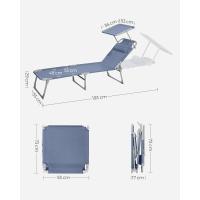 Silla de Sentado al Aire Libre Ajustable Plegable, 193 x 53 x 29 cm, Capacidad de 150 kg, con Parasol, reposacabezas, Respaldo - details 2