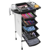 Carro plegable de peluquería, carrito de peluquería, carrito de trabajo, carrito de cosméticos con 5 cajones, para estilista, peluquería, peluquería, salón de belleza, color blanco - details 1