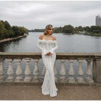 Vestido largo acampanado de manga larga con corte elegante, Vestidos ceñidos con hombros descubiertos y cordones para mujer, prendas de vestir para mujer 2025 - details 12