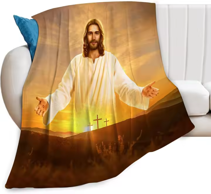 Manta de Jesús cristiano, decoración de Cristo Jesús, manta cruzada religiosa, regalos para mujeres, hombres, sofá de invierno, ropa de cama, manta de franela de forro polar ligera y súper cálida para niños y adultos - 1