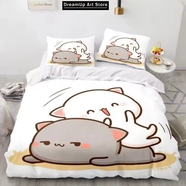 Conjunto de Cama de Gato de Melocotón 3D Funda de Edredón de Tamaño Completo Funda de Almohada - 1