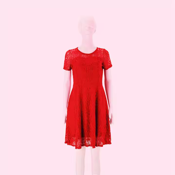 Vestido de encaje de manga corta con cuello redondo, moda de estilo veraniego - 1