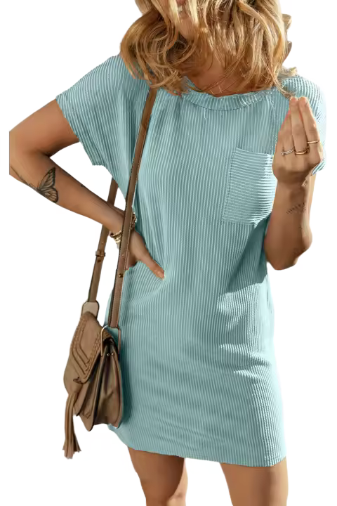 Elrachen Vestido tipo camiseta de punto acanalado para mujer, rayas azules, tallas S-3XL - 1