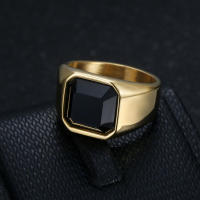 Nueva joyería INS estilo simple anillo negro liso de acero de titanio para hombres - details 3