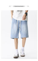 Bermudas anchas suaves y cómodas de color azul claro con cintura elástica de mezclilla Onales para hombre - details 5