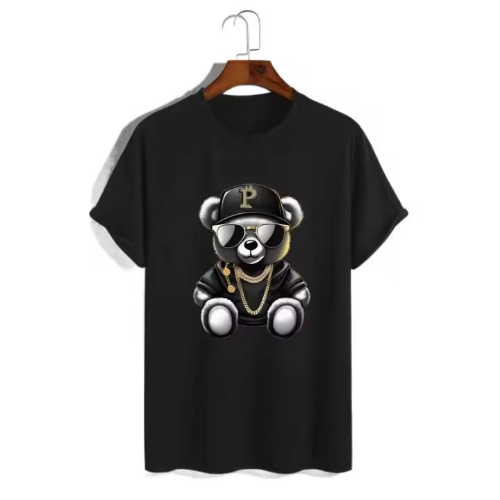 Camiseta de Verano para Hombres con Estampado de Oso Cuello Redondo, Manga Corta, Material de Algodón, Ropa Casual para Exteriores - 1