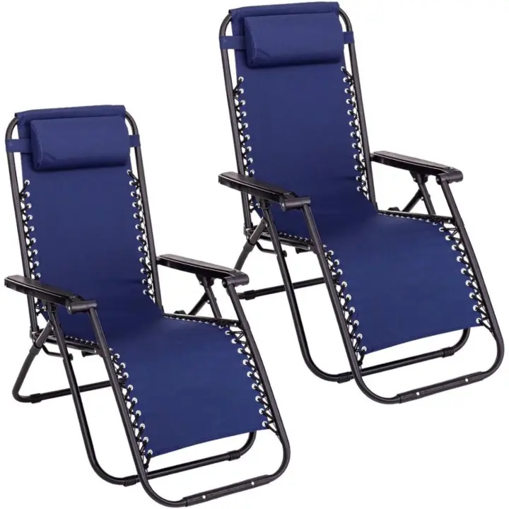 2 sillas, Tumbonas Gravedad Cero reclinables con Bloqueo Seguridad Tejido Oxford y Acero 95x65x106 cm, Hamacas jardín con cojín (Azul) - 1