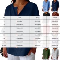 Camiseta de verano "Mujer 2025 con cuello en V, lino y algodón, holgada y transpirable, estilo boho-chic - Moda informal y elegante" "Mujer con cuello en V, algodón, transpirable, - Moda" - details 0
