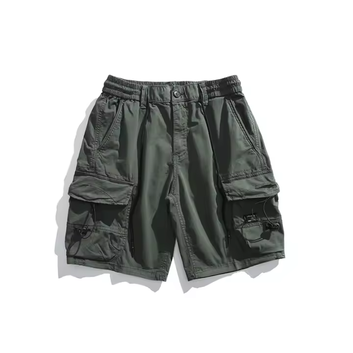 Pantalones Cargo de Verano para Hombres Cintura Elástica, Color Sólido, Gran Bolsillo, Pesca al Aire Libre, Material de Algodón - 1