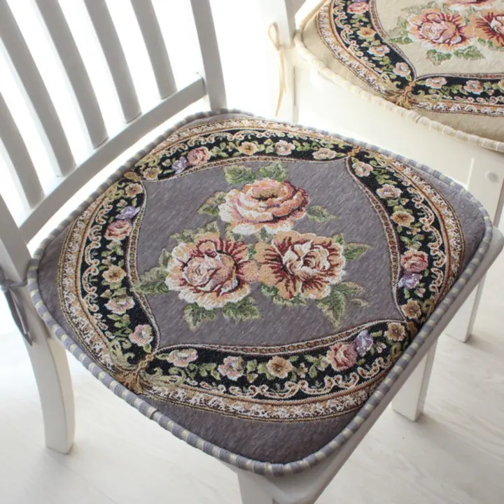 Cojín para silla de comedor de chenilla, tapete para silla bordado con patrón Floral Vintage, tapete para asiento antideslizante desmontable para las cuatro estaciones - 1