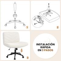 Silla de Oficina sin Reudas, Silla Piernas Cruzadas con Función Mecedora, Silla de Escritorio Ancha para Juegos, Silla de Maquillaje sin Brazos para Casa, Marfil - details 17
