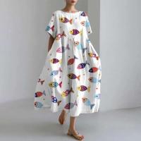 Elegante Vestido de Verano con Estampado de Pescado Cuello Redondo, Talla Grande, Moda Casual para Mujeres - details 8