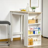 Mesa de bar, mesa de bistró, mesa de comedor, mesa alta con 3 estantes laterales y estructura de madera, carga 50 kg, 112x57x106 cm, blanco - details 1