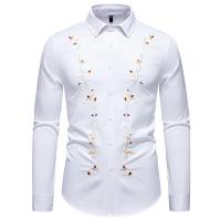 Camisa à manches longues brodée de fleurs pour hommes, chemises décontractées pour hommes, broderie exquise, monocromática, oficina de negocios, fiesta, boîte de noche, printemps - details 1