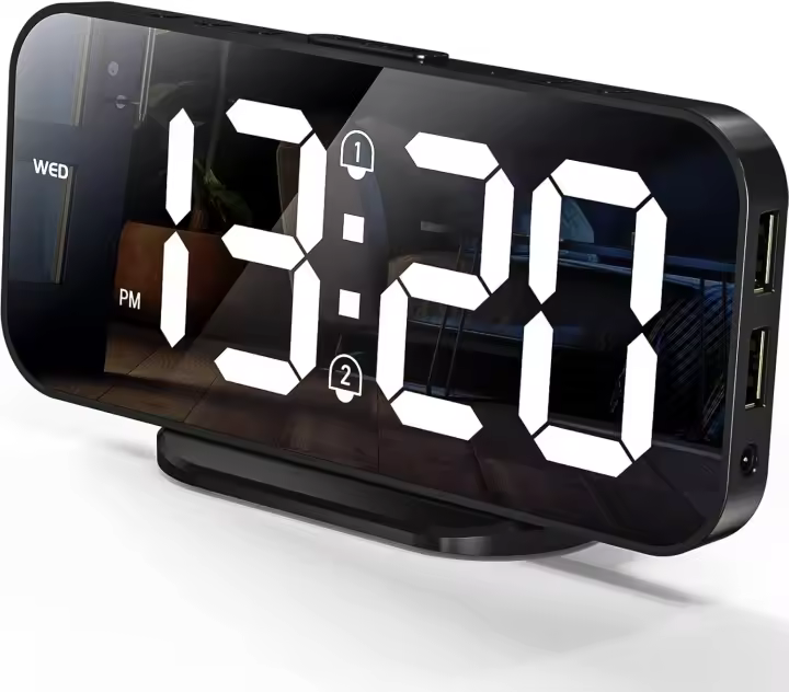 Reloj Despertador Digital Reloj de Espejo LED con Modo de Snooze, Ajuste Automático de Brillo, Forma Moderna para Escritorio - 1