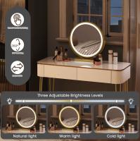 Tocador, escritorio de tocador con espejo, luz LED, iluminación ajustable de 3 niveles, mesa de maquillaje y cosméticos, cajones grandes, escritorio - details 6