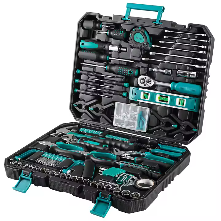 TLGREEN Kit de herramientas de reparación de automóviles para el hogar de 198 piezas, caja de herramientas de plástico con llave con juego de herramientas manuales generales para el hogar con caja de herramientas de plástico y estuche de almacenamiento - 1