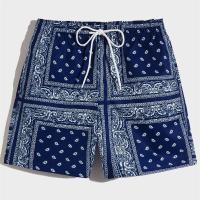 Pantalones cortos de playa con estampado clásico para hombre, pantalones cortos con cordón y estampado retro, bañadores informales de moda hawaiana para vacaciones en el mar - details 2