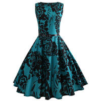 Floral print summer women  vintage elegant swing party a line dress - details 1