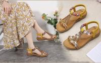 Sandalias con Tiras en T para Mujer, sandalias Planas con cuentasbohemias, comodas sandalias con Tiras elásticasen El Tobillo y Punta abierta para Mujer, Zapatos de Playa de Verano Para vestir - details 1