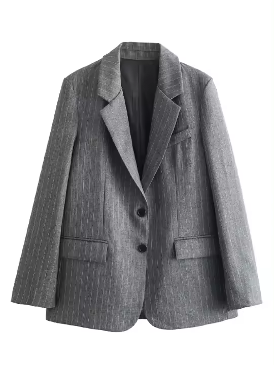 Blazer de Rayas con Bolsillos para Mujer Moda de Cashmere de Un Solo Botón - 1