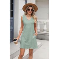 Nuevo Vestido informal de verano con cuello en V y Color sólido con cierre de palacio y bolsillo para mujer - details 4