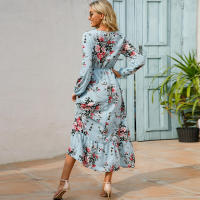2024 mujeres Maxi vestido Casual de manga larga de cintura alta playa Mujer vestidos de gasa vestidos florales Mujer nuevo - details 8