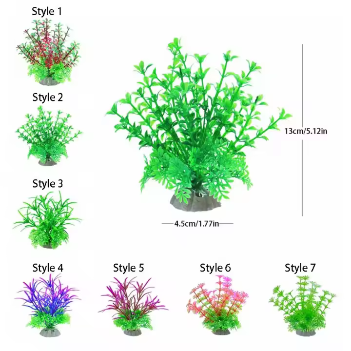 Microdecoración de paisajismo, plantas acuáticas de plástico, hierba falsa simulada creativa, algas marinas artificiales vívidas, juego de peces, 5 uds. - 1