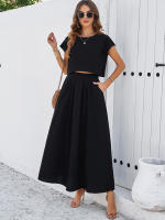 Conjunto de falda y top sin mangas de color sólido, elegante e informal para mujer, primavera verano - details 24