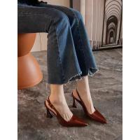 Borgoña sexy bolsa cabeza sandalias mujer s 2025 nuevo modelo correa trasera charol versátil tacón fino puntiagudo tacones altos mujeres - details 6
