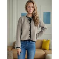 Elegante con cuello redondo y top de ganchillo a rayas sueltas para mujer - details 10