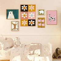 Carteles de impresión de arte de pared de guardería de estilo ecléctico, pintura de lienzo de dálmata de flores de oso Polar de dibujos animados para dormitorio de niños, decoración del hogar - details 3